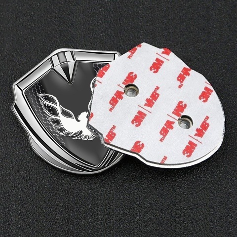 Pontiac Firebird Metal Emblem Badge Silver Dark Mesh Frame White Logo