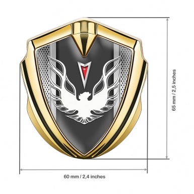 Pontiac Firebird Emblem Ornament Badge Gold Steel Frame White Red Logo