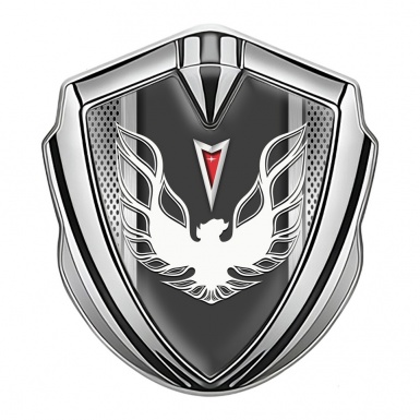 Pontiac Firebird Emblem Ornament Badge Silver Steel Frame White Red Logo