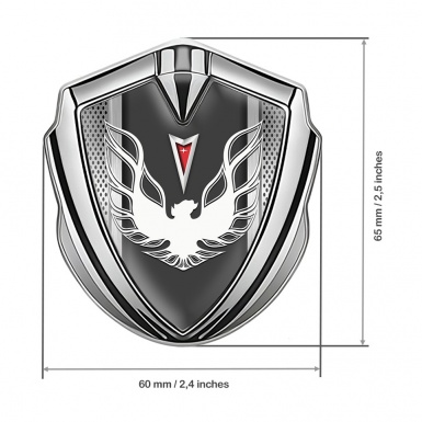 Pontiac Firebird Emblem Ornament Badge Silver Steel Frame White Red Logo