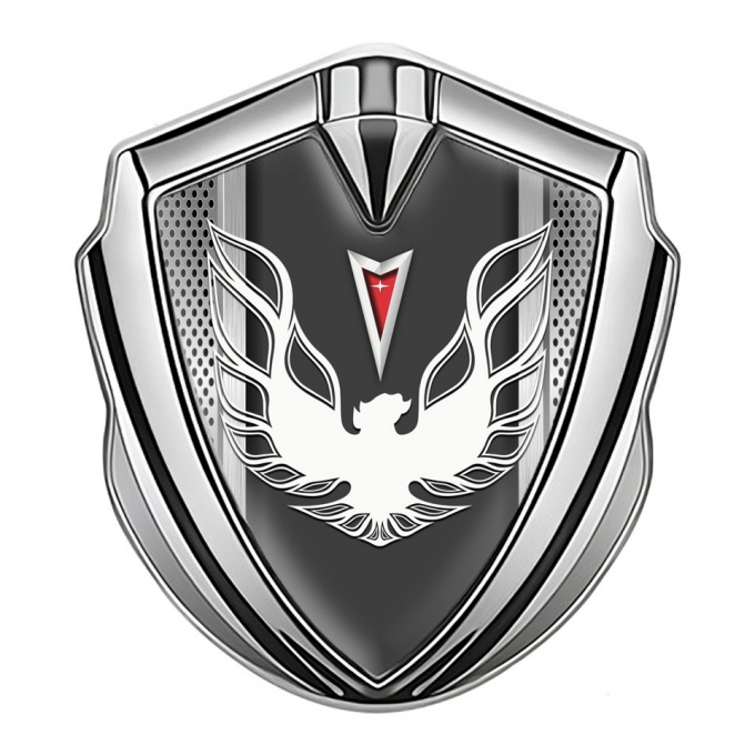 Pontiac Firebird Emblem Ornament Badge Silver Steel Frame White Red Logo