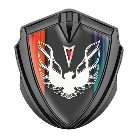 Pontiac Firebird Emblem Metal Badge Graphite Color Frame White Red Logo