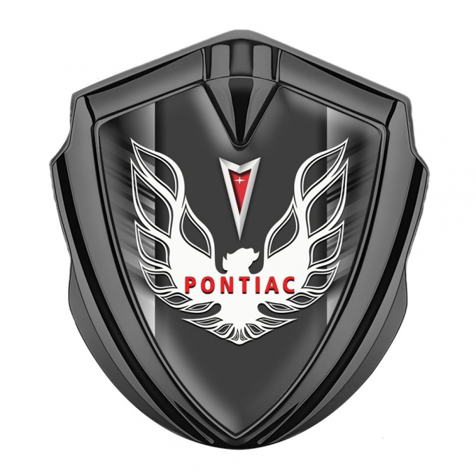 Pontiac Firebird Metal Domed Emblem Graphite Grey Stripes White Red Logo
