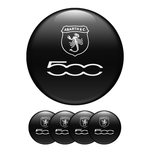 Fiat Abarth 500   Wheel Center Cap Domed Stickers Full Black