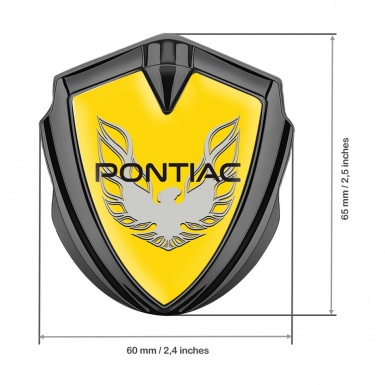 Pontiac Firebird Metal Domed Emblem Graphite Yellow Print Solid Grey Logo