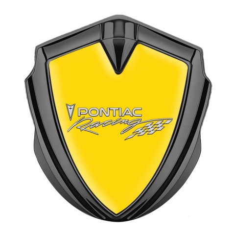 Pontiac Domed Emblem Badge Graphite Yellow Fill Racing Logo Motif