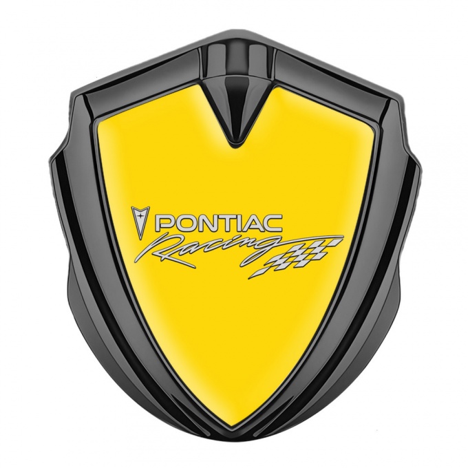 Pontiac Domed Emblem Badge Graphite Yellow Fill Racing Logo Motif