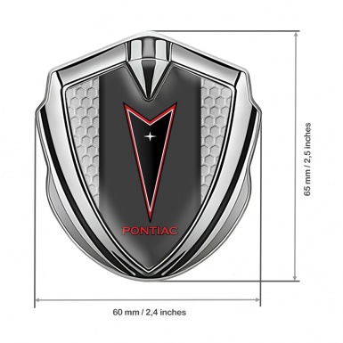 Pontiac Emblem Fender Badge Silver Grey Honeycomb Red Outline Logo