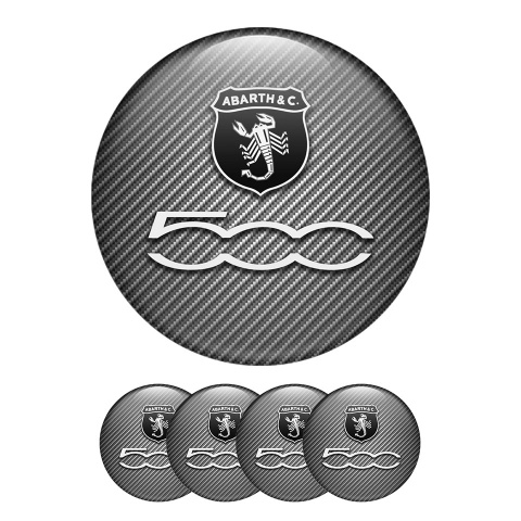 Fiat Abarth 500 Domed Stickers Wheel Center Cap Carbon Line