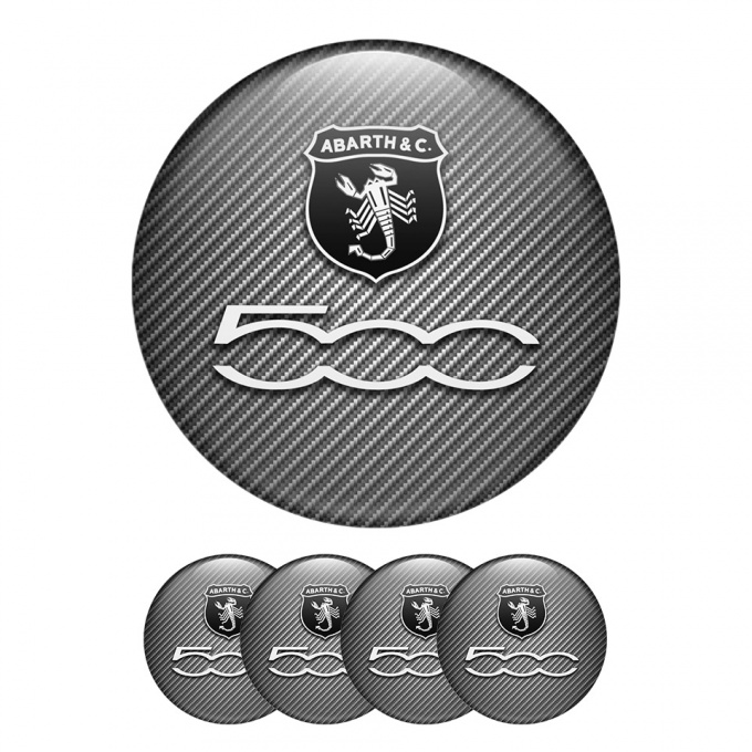 Fiat Abarth 500 Domed Stickers Wheel Center Cap Carbon Line