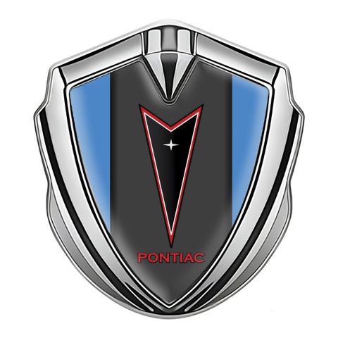 Pontiac Metal Emblem Badge Silver Glacial Blue Red Outline Edition