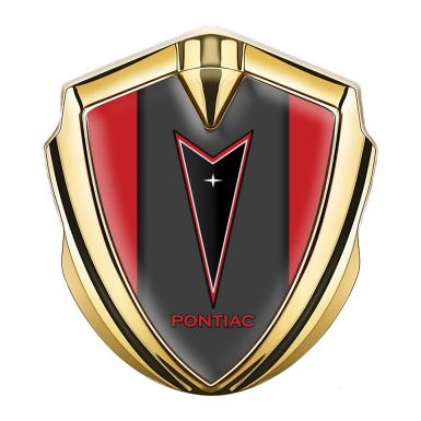 Pontiac Emblem Metal Badge Gold Crimson Frame Red Outline Edition
