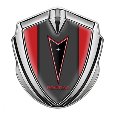 Pontiac Emblem Metal Badge Silver Crimson Frame Red Outline Edition