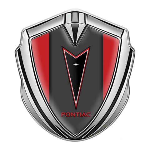 Pontiac Emblem Metal Badge Silver Crimson Frame Red Outline Edition