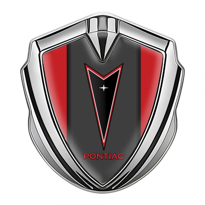 Pontiac Emblem Metal Badge Silver Crimson Frame Red Outline Edition