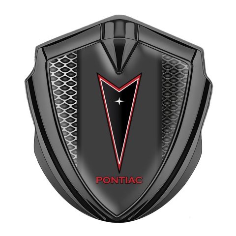 Pontiac Badge Self Adhesive Graphite Light Grate Texture Red Outline Logo