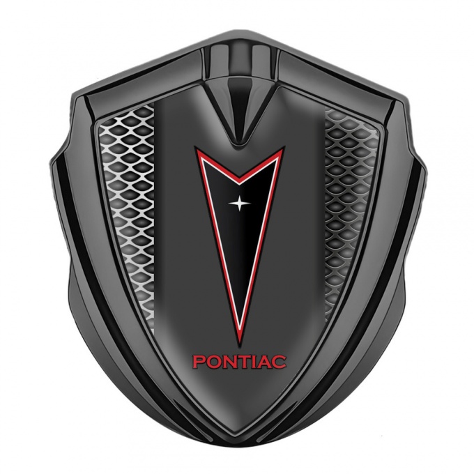Pontiac Badge Self Adhesive Graphite Light Grate Texture Red Outline Logo