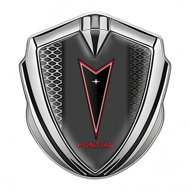 Pontiac Badge Self Adhesive Silver Light Grate Texture Red Outline Logo