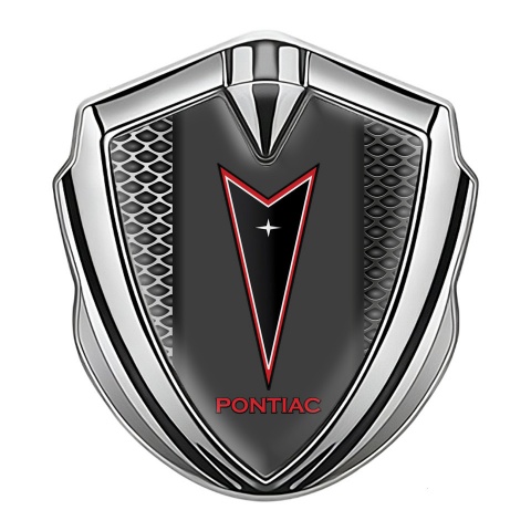 Pontiac Badge Self Adhesive Silver Light Grate Texture Red Outline Logo