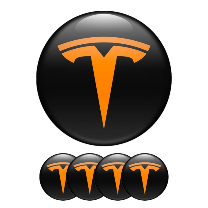 Tesla Silicone Stickers Wheel Center Cap Black Orange