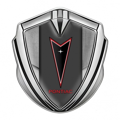 Pontiac Metal Emblem Badge Silver Tarmac Texture Red Outline Logo