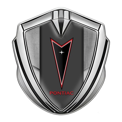 Pontiac Metal Emblem Badge Silver Tarmac Texture Red Outline Logo