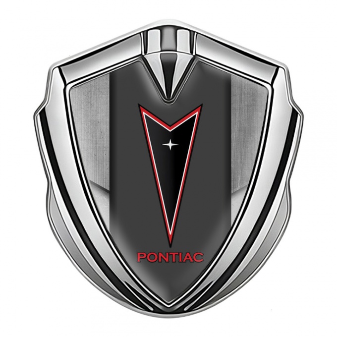 Pontiac Metal Emblem Badge Silver Tarmac Texture Red Outline Logo