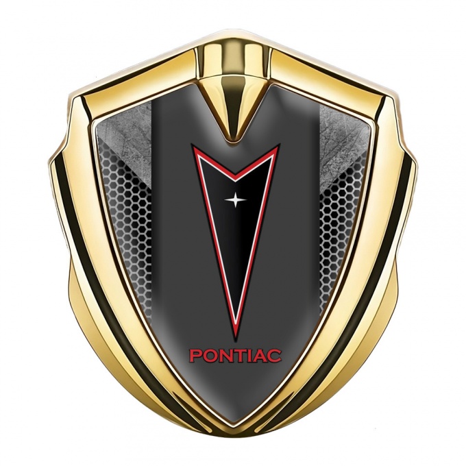 Pontiac Domed Emblem Badge Gold Grey Hex Red Outline Logo