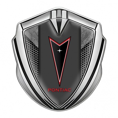 Pontiac Domed Emblem Badge Silver Grey Hex Red Outline Logo