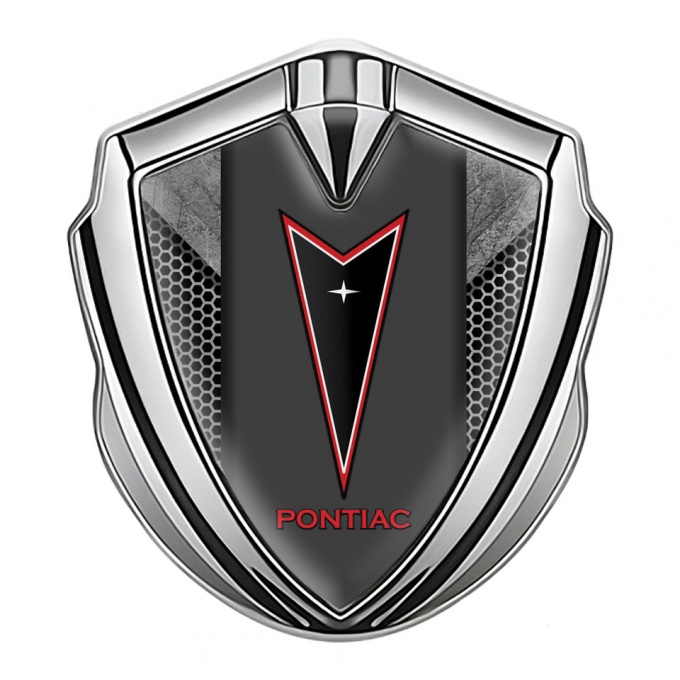 Pontiac Domed Emblem Badge Silver Grey Hex Red Outline Logo