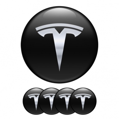 Tesla Silicone Stickers Wheel Center Cap Metallic Effect Logo