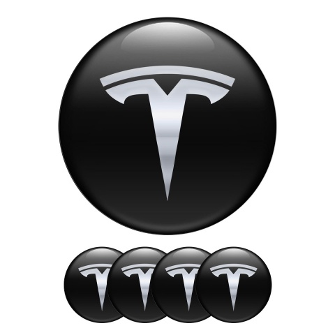 Tesla Silicone Stickers Wheel Center Cap Metallic Effect Logo