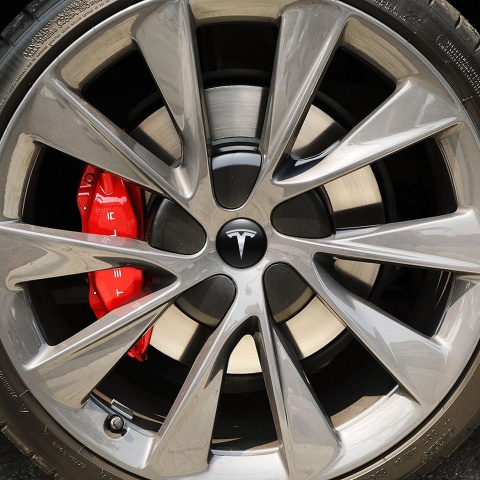 Tesla Silicone Stickers Wheel Center Cap Metallic Effect Logo