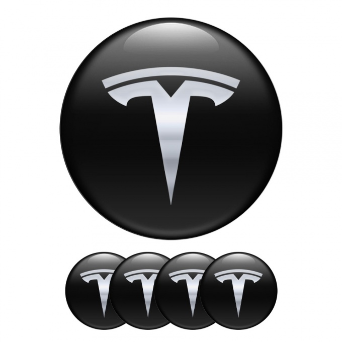 Tesla Silicone Stickers Wheel Center Cap Metallic Effect Logo