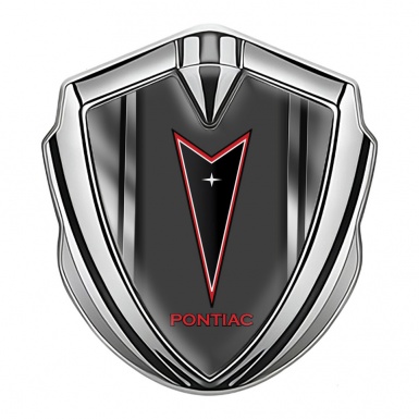 Pontiac Emblem Metal Badge Silver Steel Frame Red Outline Logo