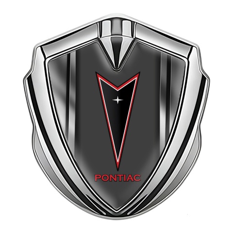 Pontiac Emblem Metal Badge Silver Steel Frame Red Outline Logo