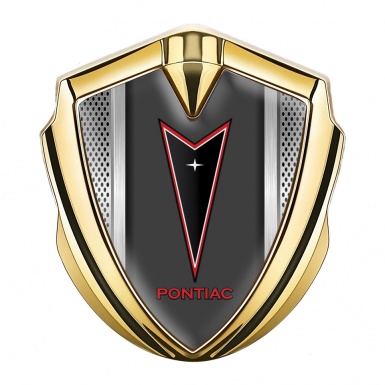Pontiac Emblem Car Badge Gold Perforated Frame Red Outline Motif