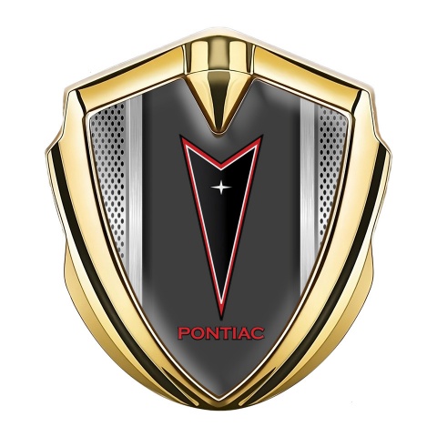 Pontiac Emblem Car Badge Gold Perforated Frame Red Outline Motif