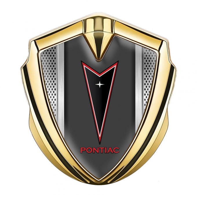 Pontiac Emblem Car Badge Gold Perforated Frame Red Outline Motif