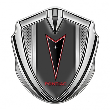Pontiac Emblem Car Badge Silver Perforated Frame Red Outline Motif