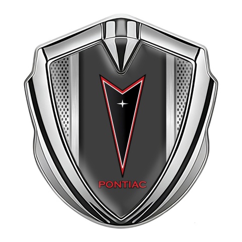 Pontiac Emblem Car Badge Silver Perforated Frame Red Outline Motif