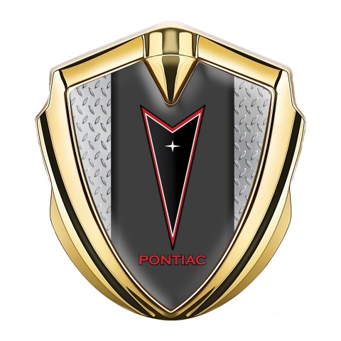 Pontiac Metal Domed Emblem Gold Treadplate Frame Red Outline Logo
