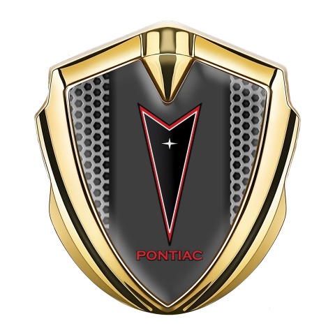 Pontiac Badge Self Adhesive Gold Grey Hexagon Red Outline Logo