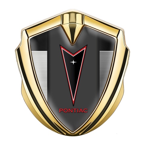 Pontiac Fender Emblem Badge Gold Brushed Panel Red Outline Logo
