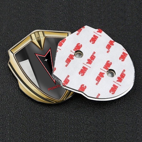 Pontiac Fender Emblem Badge Gold Brushed Panel Red Outline Logo