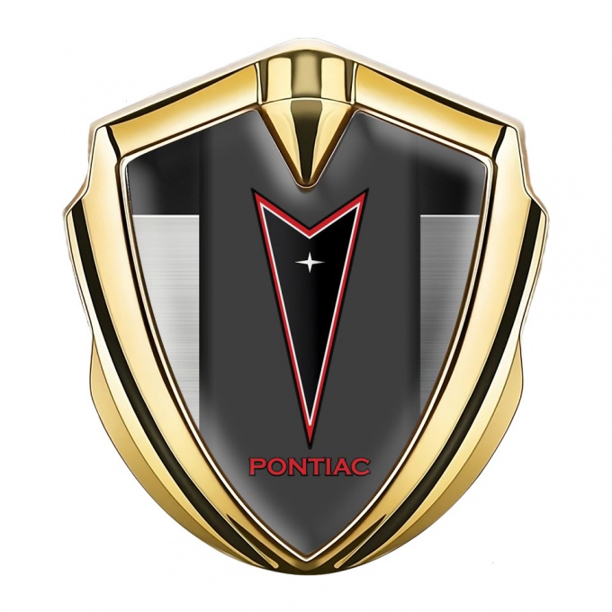Pontiac Fender Emblem Badge Gold Brushed Panel Red Outline Logo