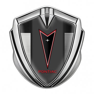 Pontiac Fender Emblem Badge Silver Brushed Panel Red Outline Logo