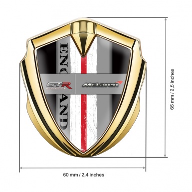 Mclaren GTR Metal Emblem Badge Gold Black Base England Flag