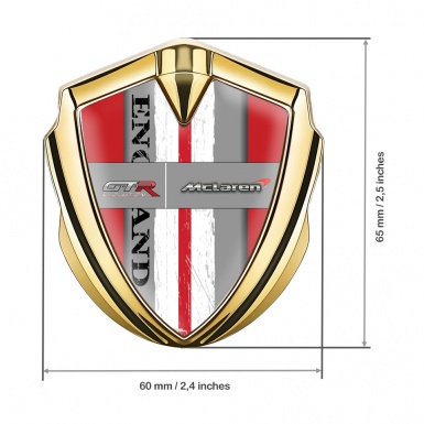 Mclaren GTR Metal Emblem Badge Gold Red Frame England Flag