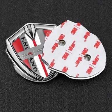 Mclaren GTR Metal Emblem Badge Silver Red Frame England Flag